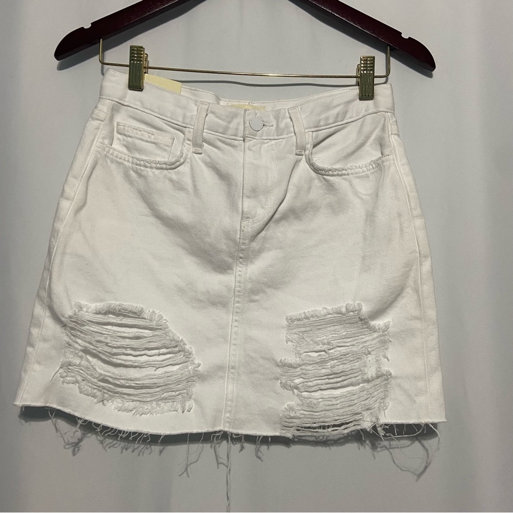 L'Agence Women's Mini Skirt Distressed Raw Hem White Size 24 NWT